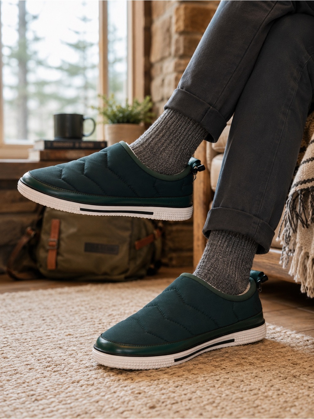 Kenneth Cole Reaction Ankir Quilted Green Slip On Shoes Mens 8 Faux Shearling